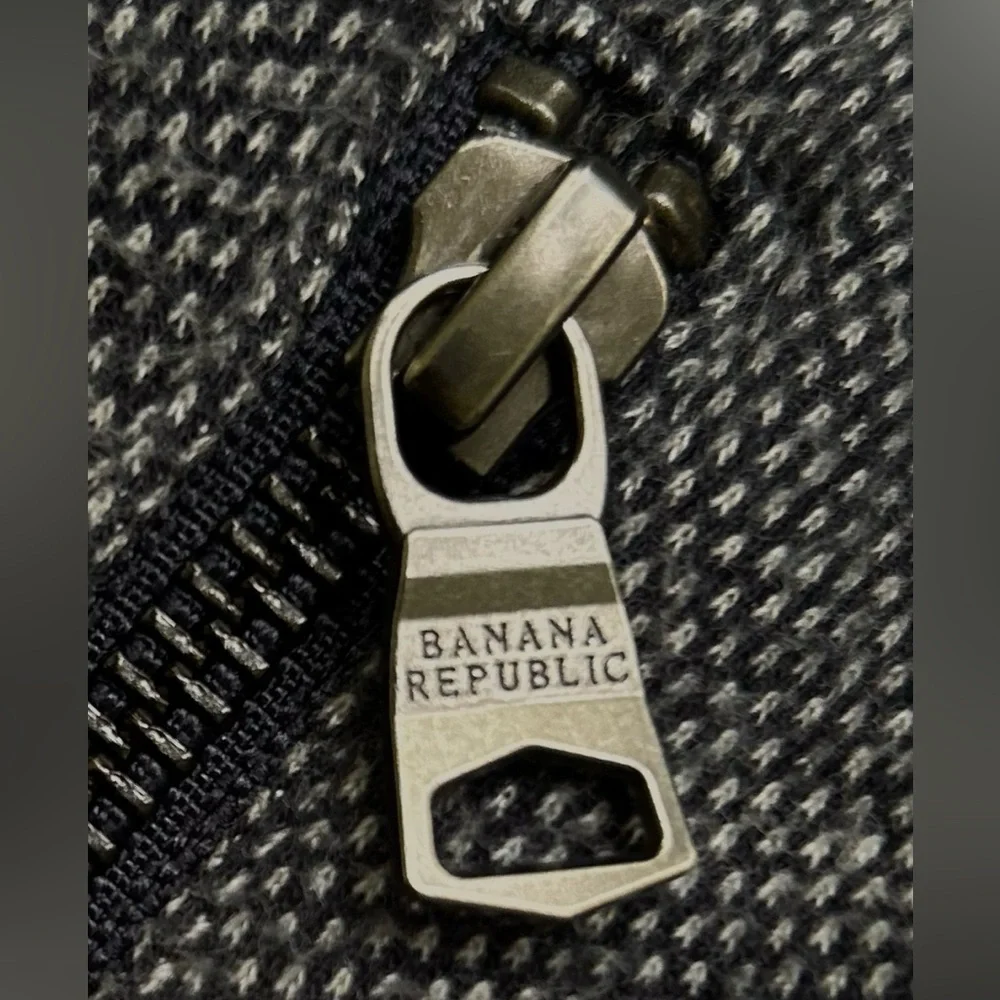 Banana Republic Navy Grey Size Large Sweater Jacket Varsity Cotton Zip Up
